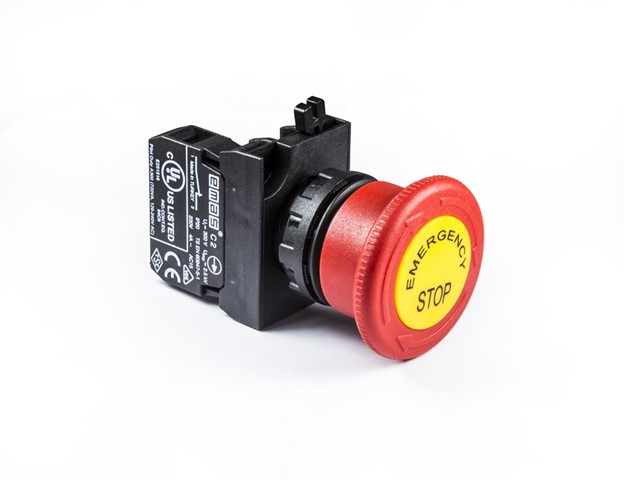 CP Series Plastic 1NC Emergency 40 mm Turn to Release with Label Red 22 mm Control Unit